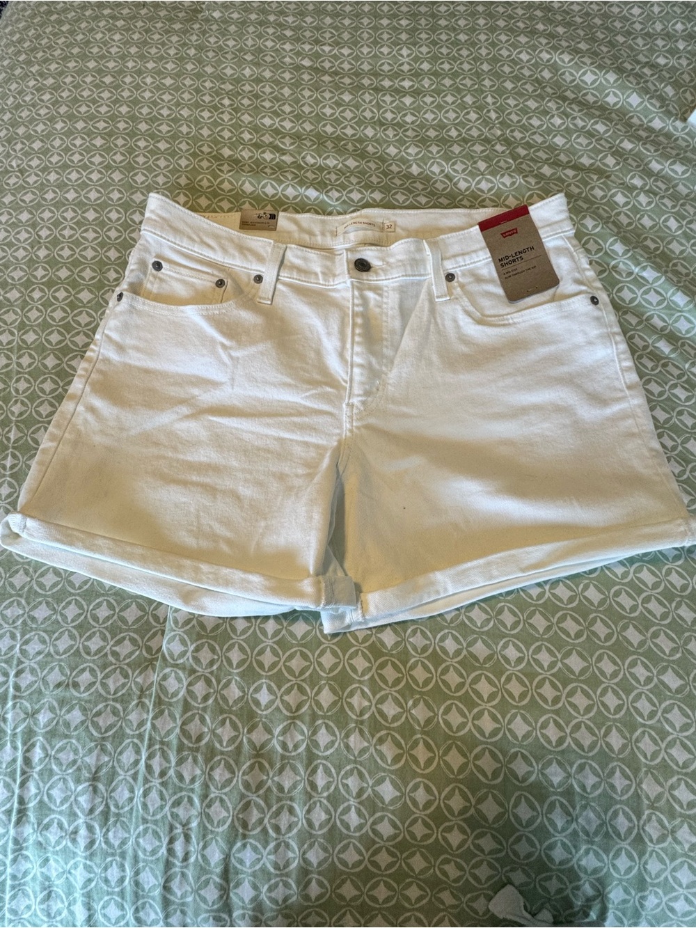 White High-Rise Denim Shorts - Women's